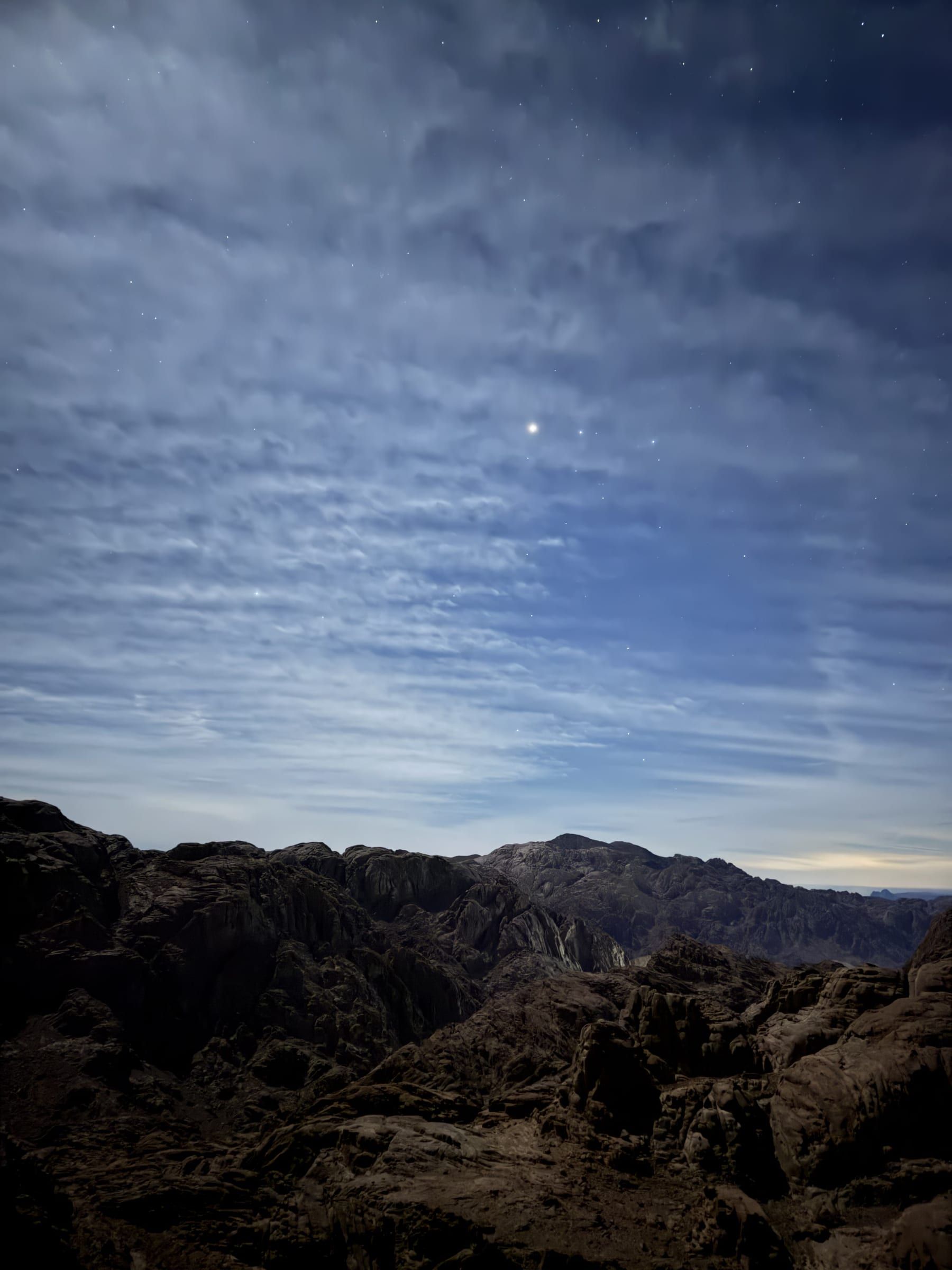 A starlit night over the granite mountains of South Sinai